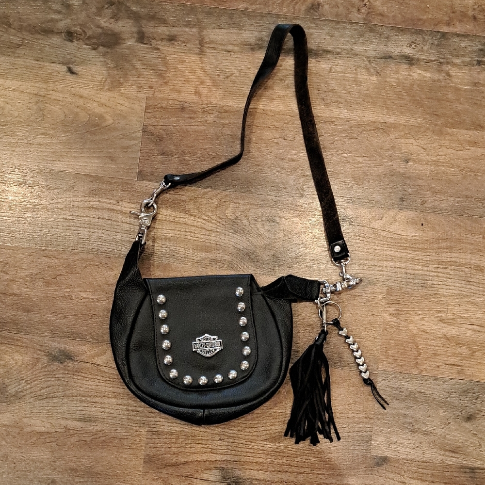 Vintage Harley Davidson Black Studded Crossbody Bag Purse